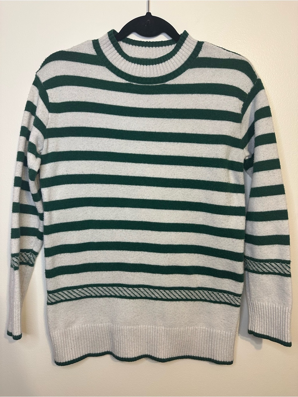 Ann Taylor Striped Crewneck Sweater - Green and Cream